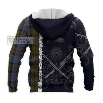 Bowie Tartan Knitted Hoodie with Family Crest Cross Sword Thistle Celtic Vibes - Tartan Vibes Clothing