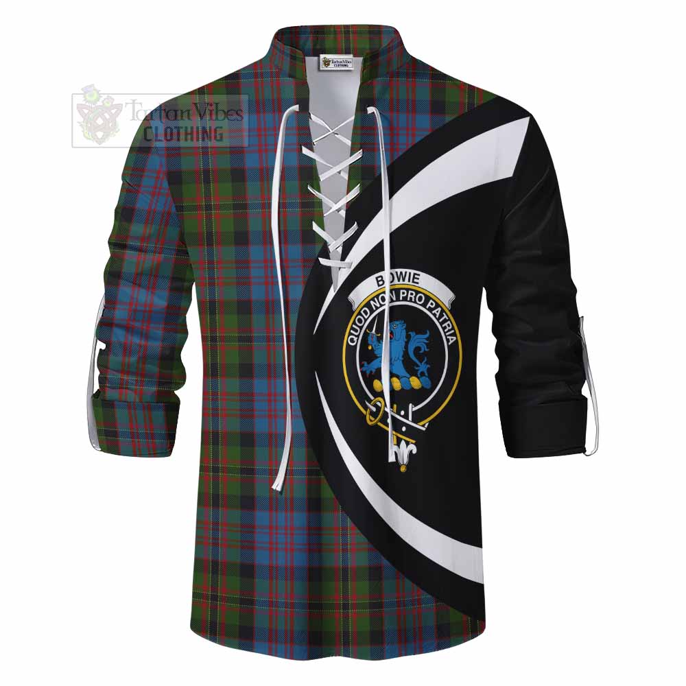 Bowie Tartan Ghillie Kilt Shirt with Family Crest Circle Style - Tartan Vibes Clothing