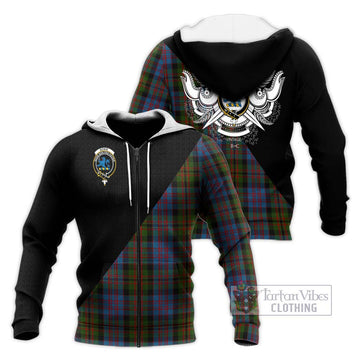 Bowie Tartan Knitted Hoodie with Family Crest and Military Logo Style Unisex Knitted Zip Hoodie - Tartan Vibes Clothing