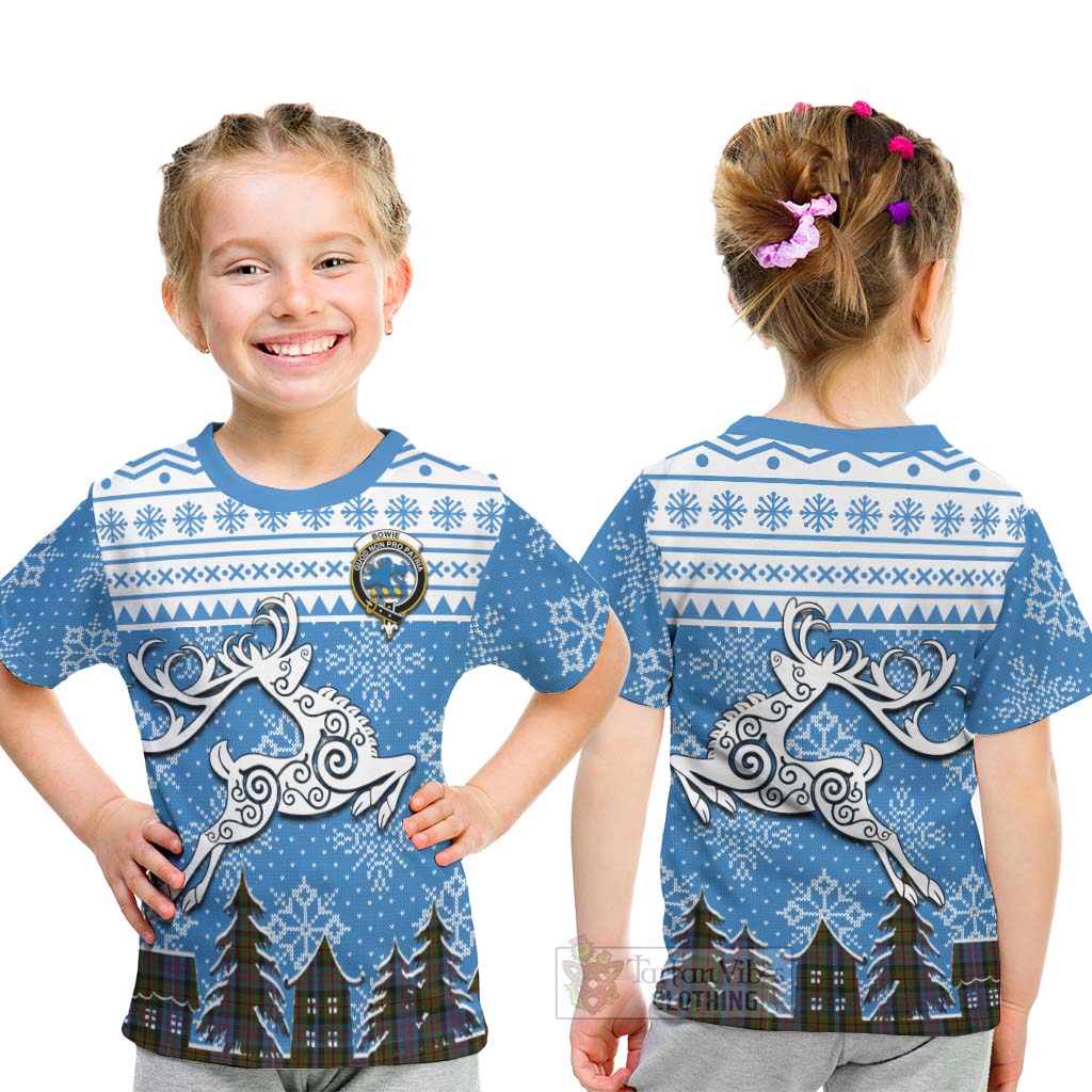 Bowie Clan Christmas Kid T-Shirt Celtic Reindeer Style - Tartan Vibes Clothing