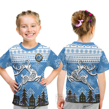 Bowie Clan Christmas Kid T-Shirt Celtic Reindeer Style - Tartan Vibes Clothing