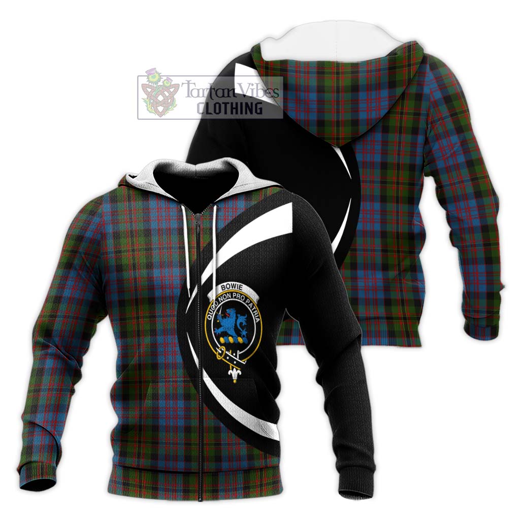 Bowie Tartan Knitted Hoodie with Family Crest Circle Style Unisex Knitted Zip Hoodie - Tartan Vibes Clothing