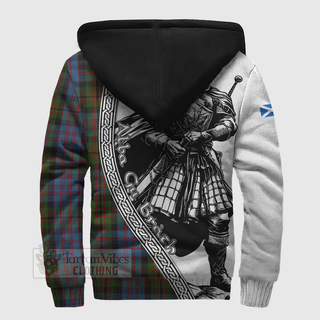 Bowie Tartan Clan Crest Sherpa Hoodie with Highlander Warrior Celtic Style - Tartan Vibes Clothing
