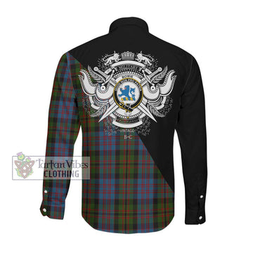 Bowie Tartan Long Sleeve Button Shirt with Family Crest and Military Logo Style Men's Shirt - Tartanvibesclothing Shop