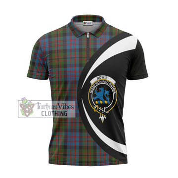 Bowie Tartan Zipper Polo Shirt with Family Crest Circle Style - Tartan Vibes Clothing