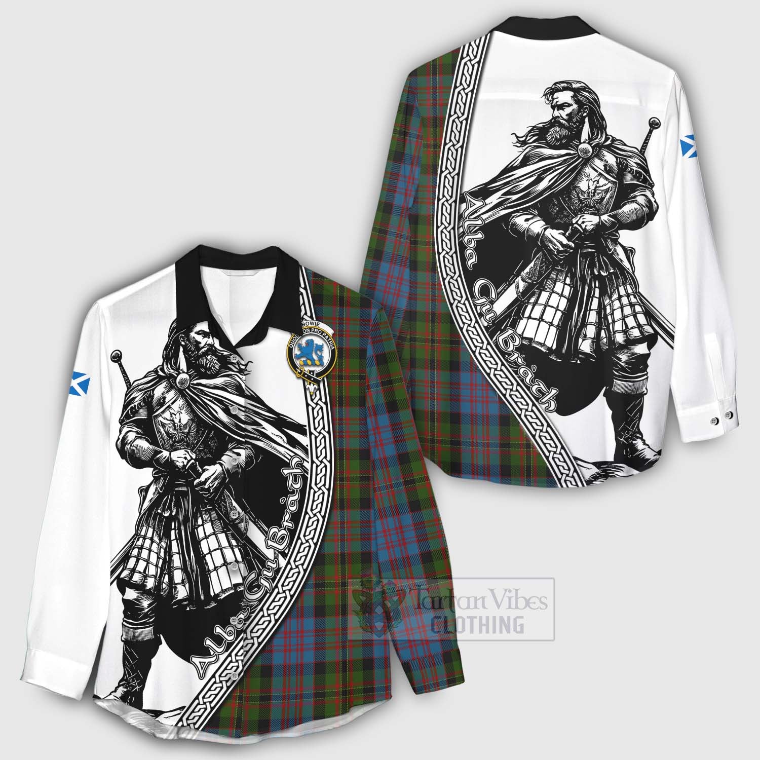 Bowie Tartan Clan Crest Women's Casual Shirt with Highlander Warrior Celtic Style - Tartan Vibes Clothing