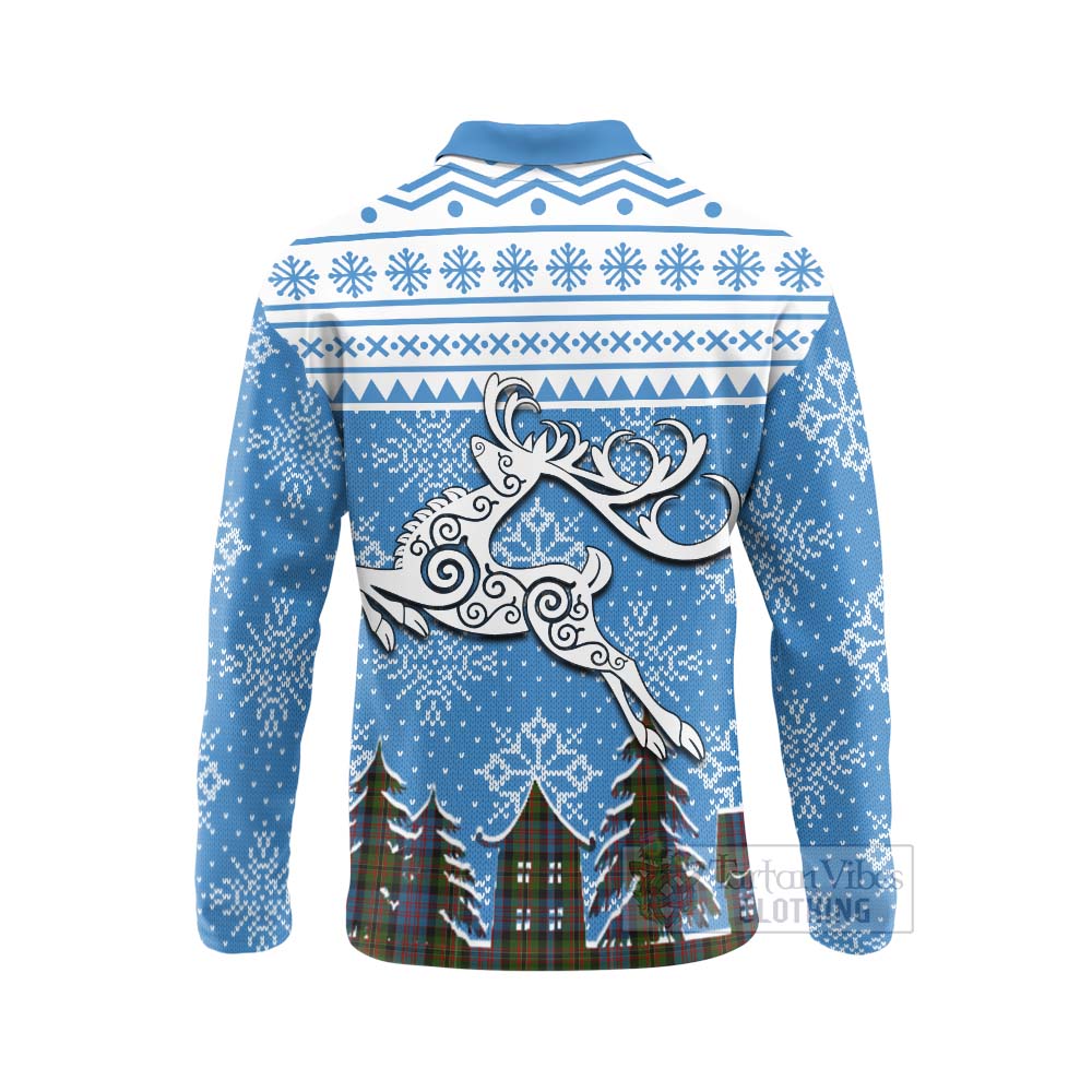 Bowie Clan Christmas Long Sleeve Polo Shirt Celtic Reindeer Style - Tartan Vibes Clothing