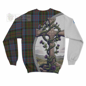Tartan Vibes Clothing Bowie Tartan Sweatshirt with Family Crest and St. Andrew's Cross Accented by Thistle Vines