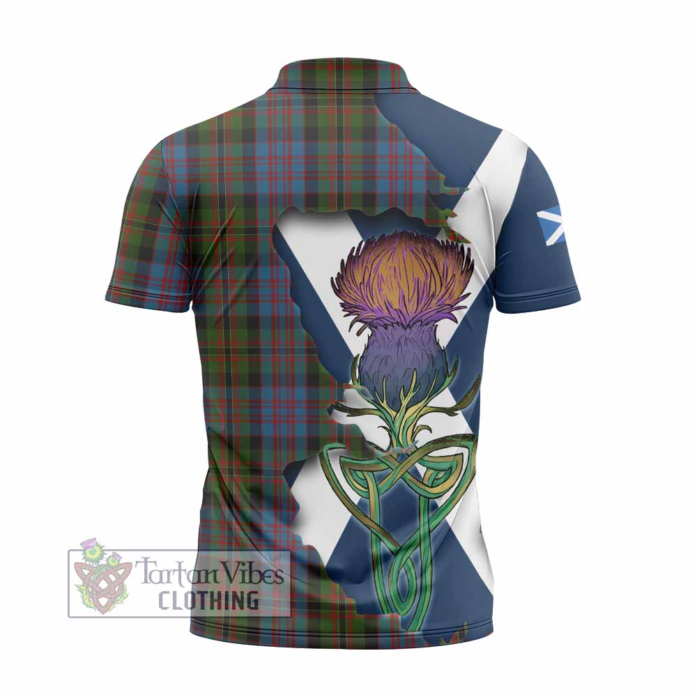 Tartan Vibes Clothing Bowie Tartan Family Crest Zipper Polo Shirt Scottish Thistle Celtic Inspired