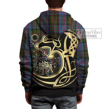 Bowie Tartan Hoodie with Family Crest Celtic Wolf Style - Tartan Vibes Clothing