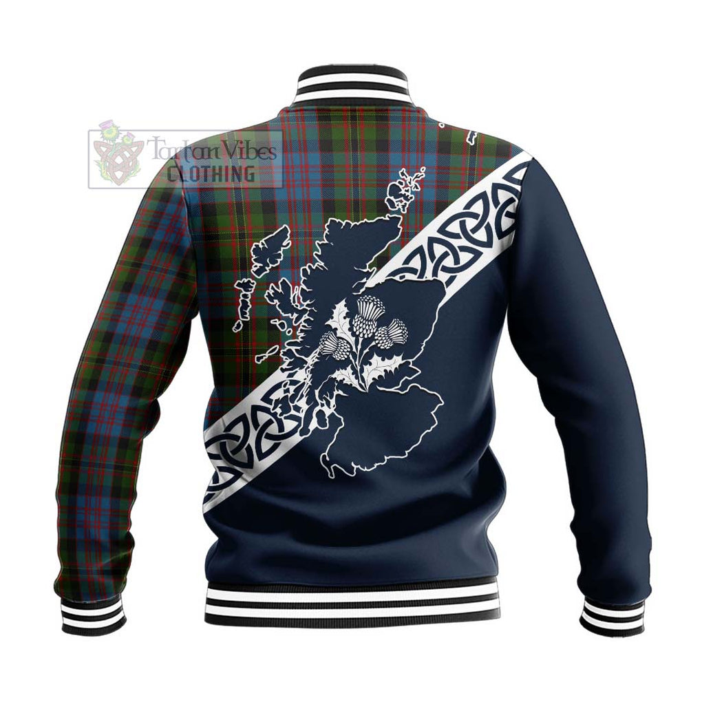 Bowie Tartan Baseball Jacket Featuring Thistle and Scotland Map - Tartan Vibes Clothing