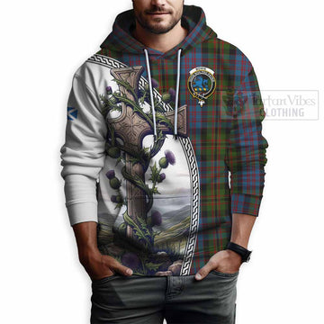 Bowie Tartan Hoodie with Family Crest and St. Andrew's Cross Accented by Thistle Vines - Tartan Vibes Clothing