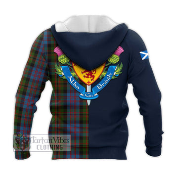 Bowie Tartan Knitted Hoodie Alba with Scottish Lion Royal Arm Half Style - Tartan Vibes Clothing