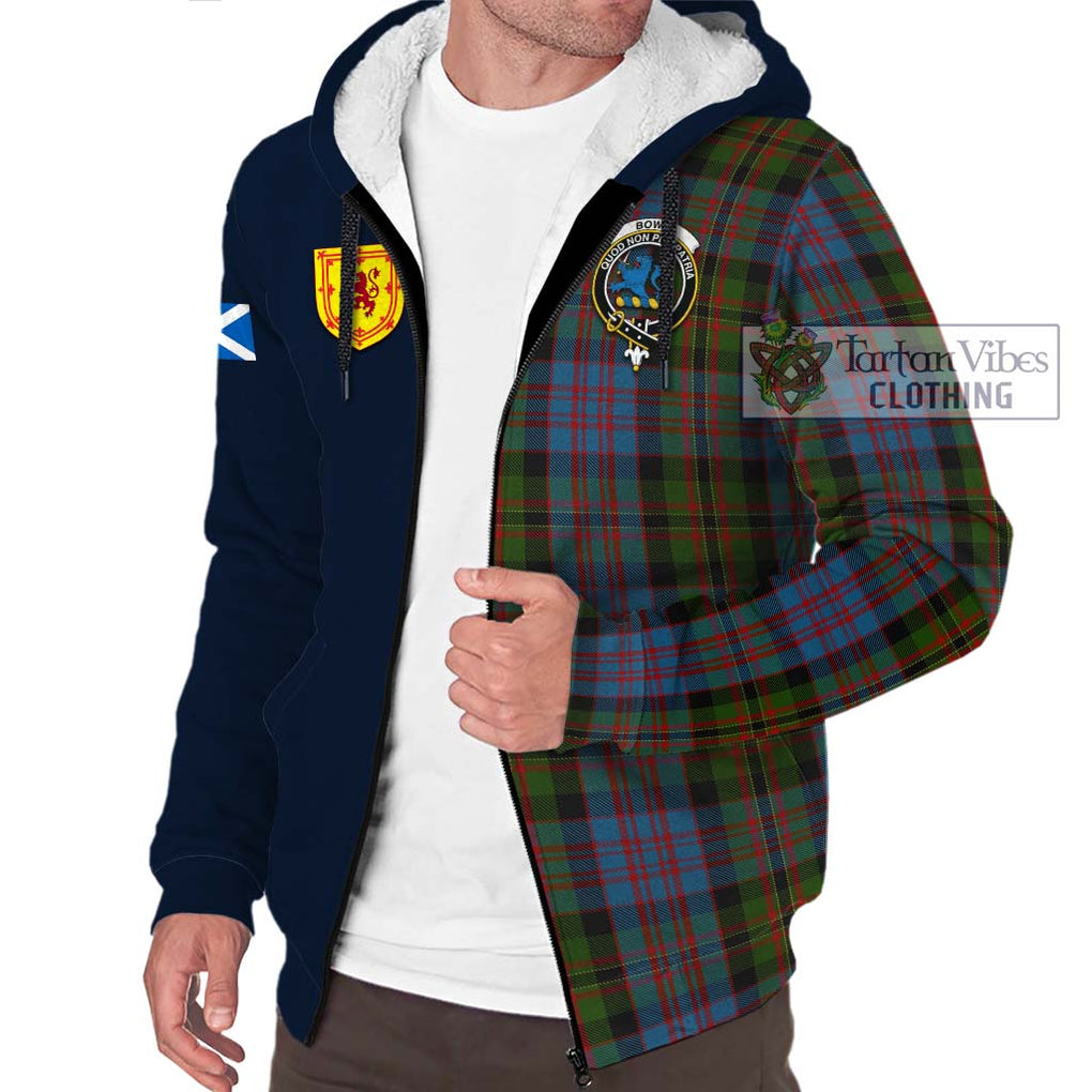 Bowie Tartan Sherpa Hoodie Alba with Scottish Lion Royal Arm Half Style - Tartan Vibes Clothing