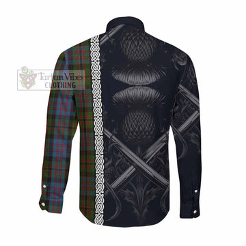Tartan Vibes Clothing Bowie Tartan Long Sleeve Button Shirt with Family Crest Cross Sword Thistle Celtic Vibes