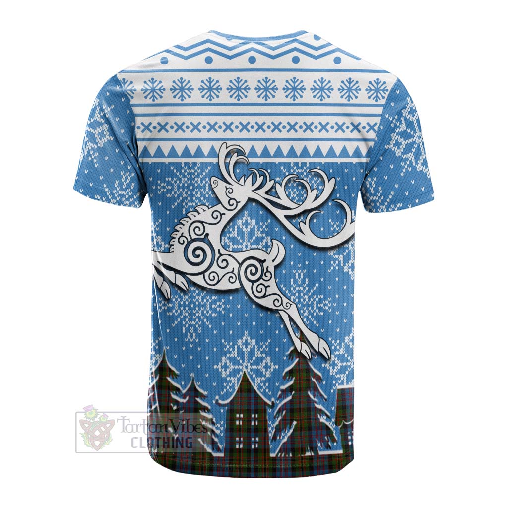 Bowie Clan Christmas Cotton T-shirt Celtic Reindeer Style - Tartan Vibes Clothing