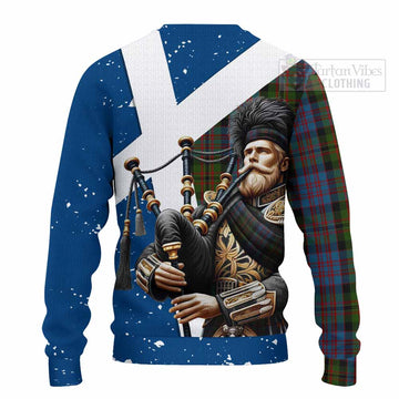 Bowie Tartan Knitted Sweater with Family Crest Scottish Bagpiper Vibes - Tartan Vibes Clothing