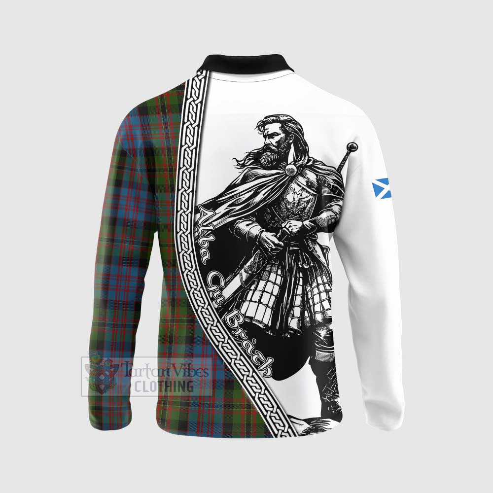 Bowie Tartan Clan Crest Long Sleeve Polo Shirt with Highlander Warrior Celtic Style - Tartan Vibes Clothing