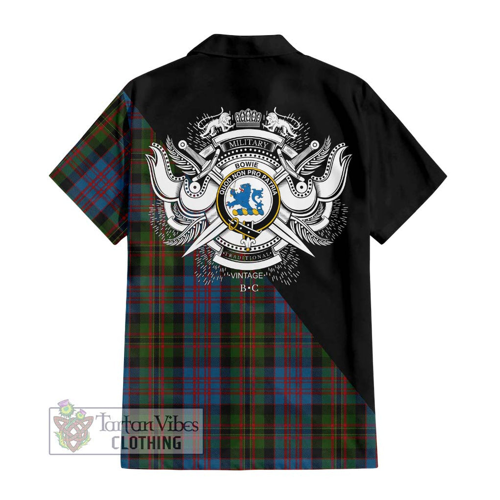 Bowie Tartan Hawaiian Shirt with Family Crest and Military Logo Style - Tartan Vibes Clothing