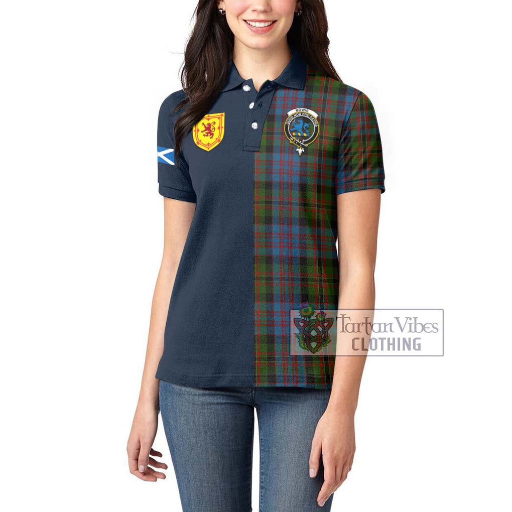 Bowie Tartan Women's Polo Shirt Alba with Scottish Lion Royal Arm Half Style - Tartan Vibes Clothing