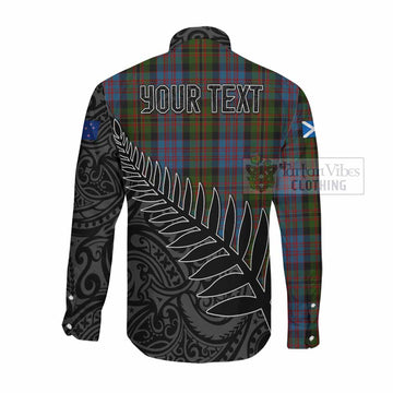 Tartan Vibes Clothing Bowie Crest Tartan Long Sleeve Button Shirt with New Zealand Silver Fern Half Style