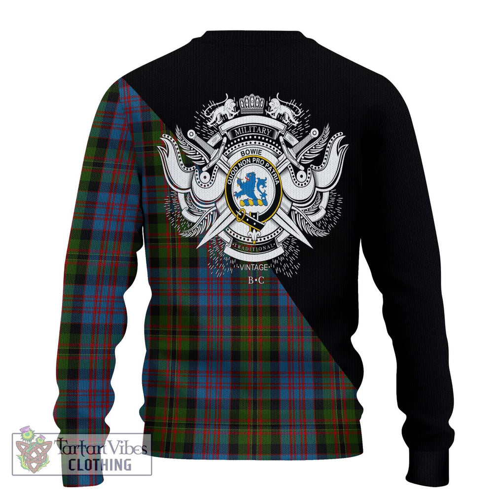 Bowie Tartan Ugly Sweater with Family Crest and Military Logo Style - Tartan Vibes Clothing