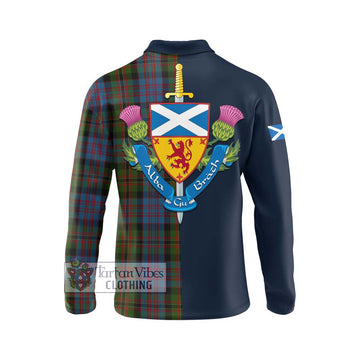 Bowie Tartan Long Sleeve Polo Shirt Alba with Scottish Lion Royal Arm Half Style - Tartan Vibes Clothing