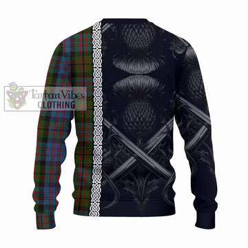 Bowie Tartan Knitted Sweater with Family Crest Cross Sword Thistle Celtic Vibes - Tartan Vibes Clothing