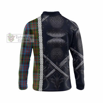 Bowie Tartan Long Sleeve Polo Shirt with Family Crest Cross Sword Thistle Celtic Vibes - Tartan Vibes Clothing