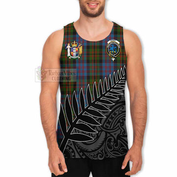 Bowie Crest Tartan Men's Tank Top with New Zealand Silver Fern Half Style - Tartan Vibes Clothing