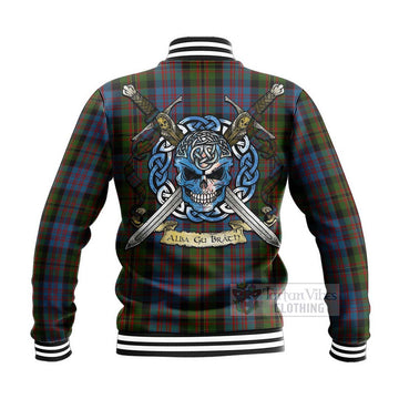 Bowie Tartan Baseball Jacket with Family Crest Celtic Skull Style - Tartan Vibes Clothing