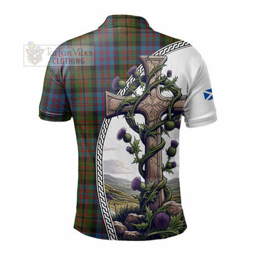 Bowie Tartan Polo Shirt with Family Crest and St. Andrew's Cross Accented by Thistle Vines - Tartan Vibes Clothing
