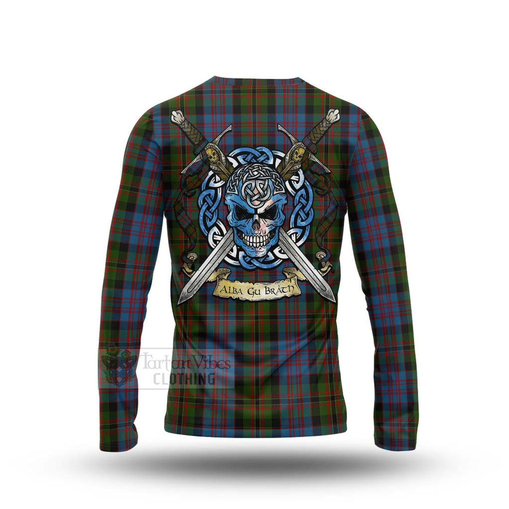 Bowie Tartan Long Sleeve T-Shirt with Family Crest Celtic Skull Style - Tartan Vibes Clothing