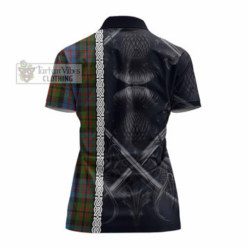 Bowie Tartan Women's Polo Shirt with Family Crest Cross Sword Thistle Celtic Vibes - Tartan Vibes Clothing