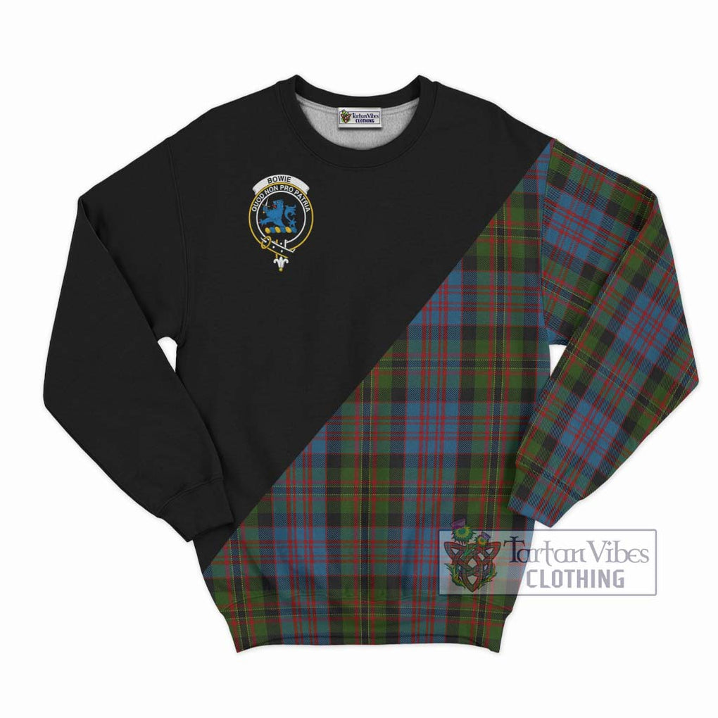 Bowie Tartan Sweatshirt with Family Crest and Military Logo Style - Tartan Vibes Clothing
