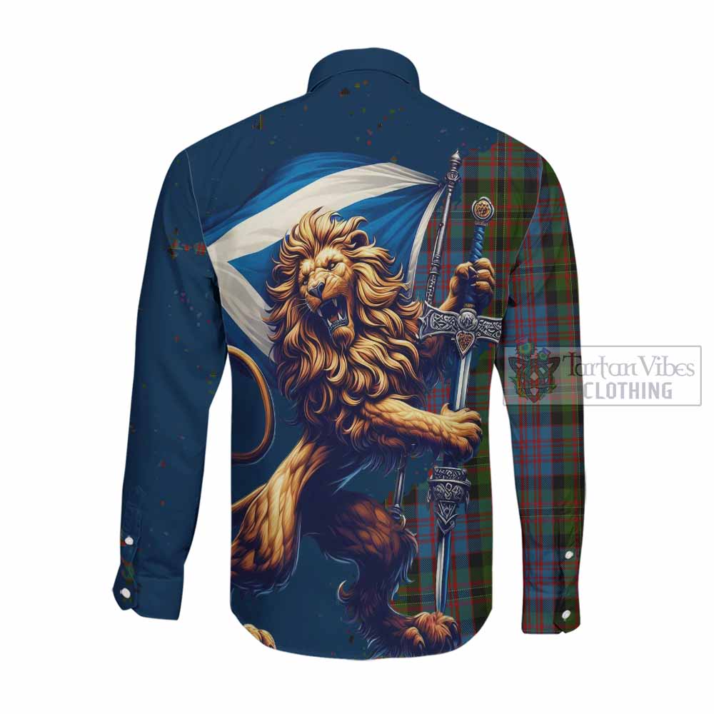 Bowie Tartan Family Crest Long Sleeve Button Shirt with Scottish Majestic Lion Men's Shirt - Tartan Vibes Clothing