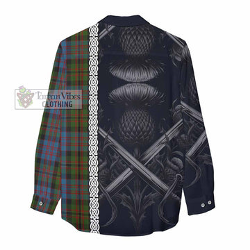 Bowie Tartan Women's Casual Shirt with Family Crest Cross Sword Thistle Celtic Vibes - Tartan Vibes Clothing