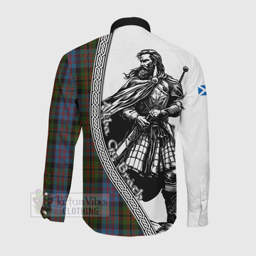 Bowie Tartan Clan Crest Long Sleeve Button Shirt with Highlander Warrior Celtic Style Men's Shirt - Tartan Vibes Clothing