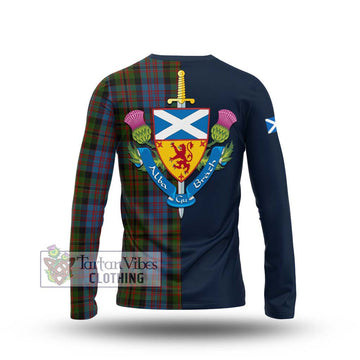 Bowie Tartan Long Sleeve T-Shirt Alba with Scottish Lion Royal Arm Half Style - Tartan Vibes Clothing