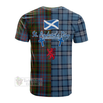 Bowie Tartan Cotton T-shirt Happy St. Andrew's Day Half Tartan Style - Tartan Vibes Clothing
