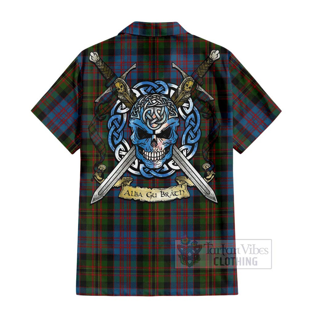 Bowie Tartan Hawaiian Shirt with Family Crest Celtic Skull Style - Tartan Vibes Clothing