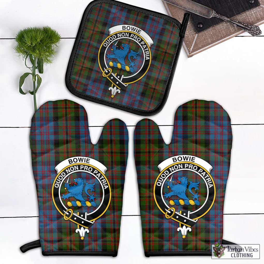 Bowie Tartan Combo Oven Mitt & Pot-Holder with Family Crest Black - Tartan Vibes Clothing