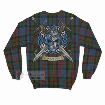 Bowie Tartan Sweatshirt with Family Crest Celtic Skull Style - Tartan Vibes Clothing