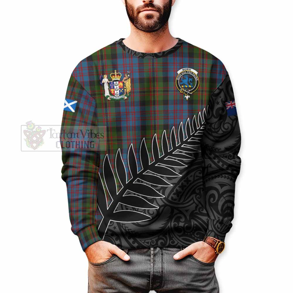 Bowie Crest Tartan Sweatshirt with New Zealand Silver Fern Half Style - Tartan Vibes Clothing
