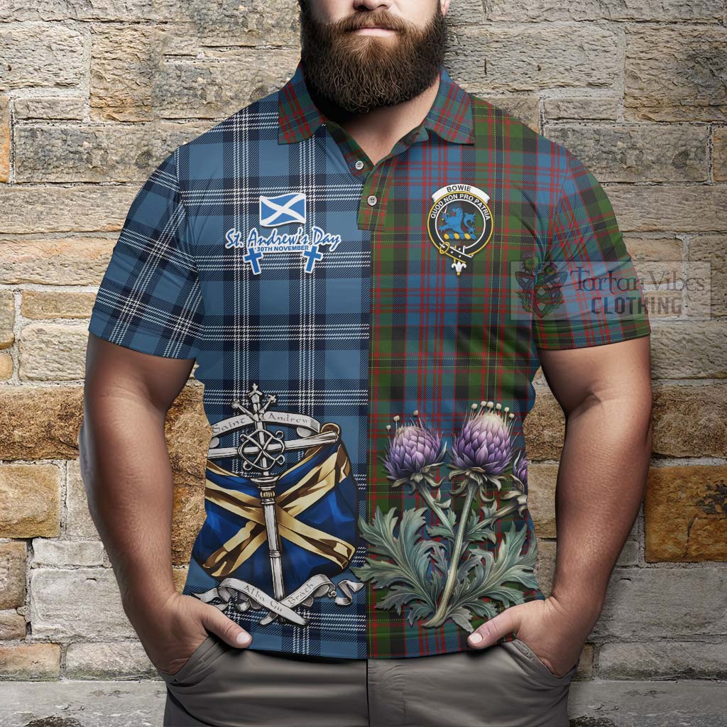 Bowie Tartan Polo Shirt Happy St. Andrew's Day Half Tartan Style - Tartan Vibes Clothing