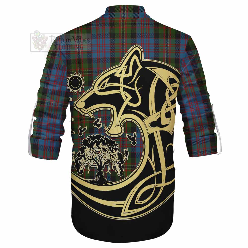 Bowie Tartan Ghillie Kilt Shirt with Family Crest Celtic Wolf Style - Tartan Vibes Clothing