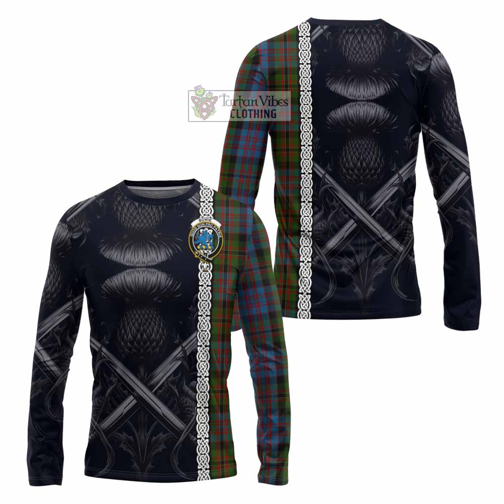 Bowie Tartan Long Sleeve T-Shirt with Family Crest Cross Sword Thistle Celtic Vibes - Tartan Vibes Clothing
