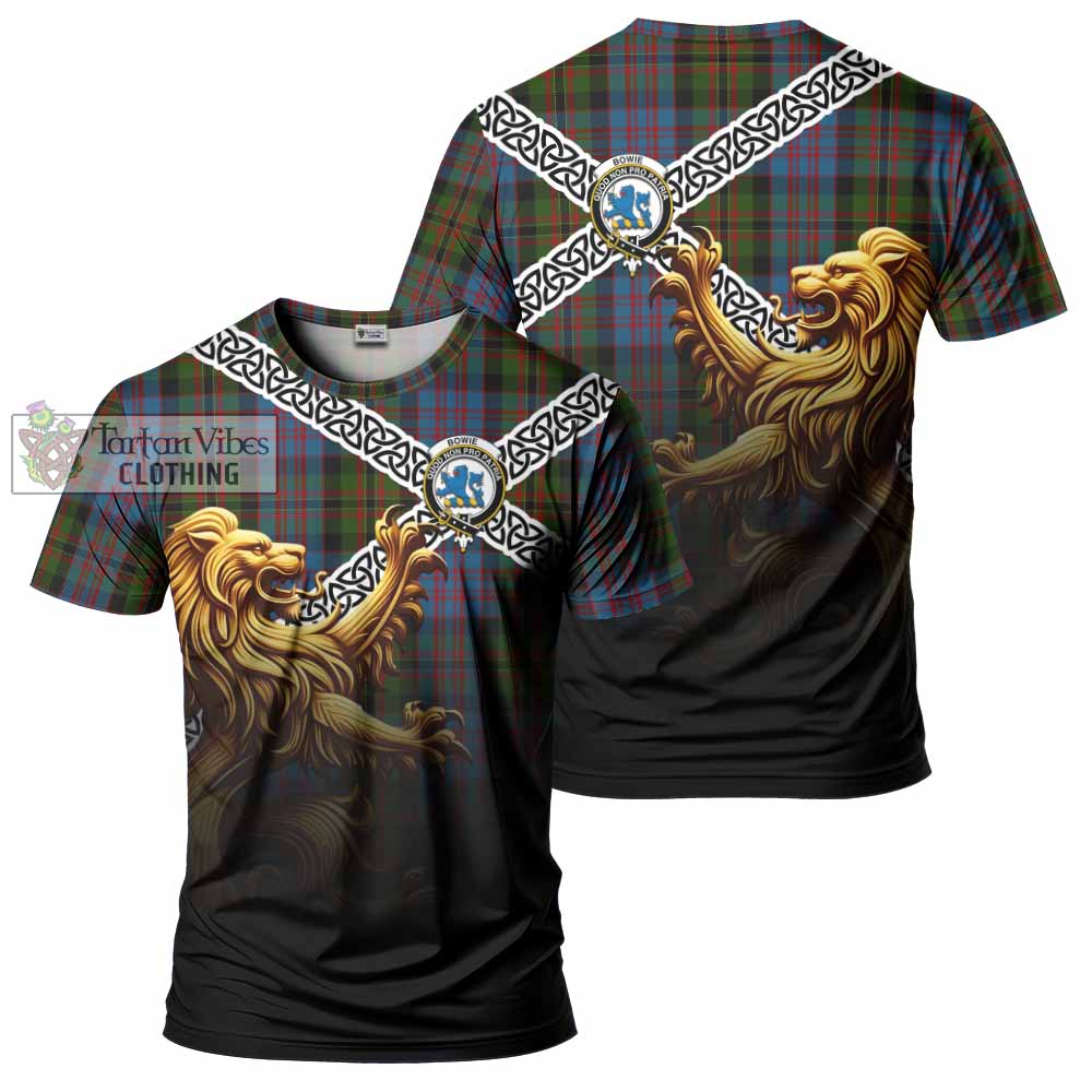 Bowie Crest Tartan T-Shirt with Golden Lion Emblem Celtic Style - Tartan Vibes Clothing