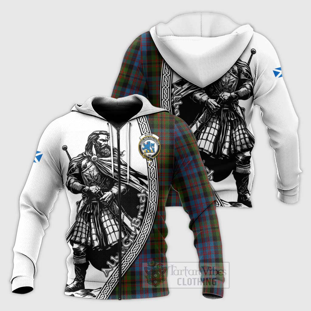 Bowie Tartan Clan Crest Knitted Hoodie with Highlander Warrior Celtic Style Unisex Knitted Zip Hoodie - Tartan Vibes Clothing