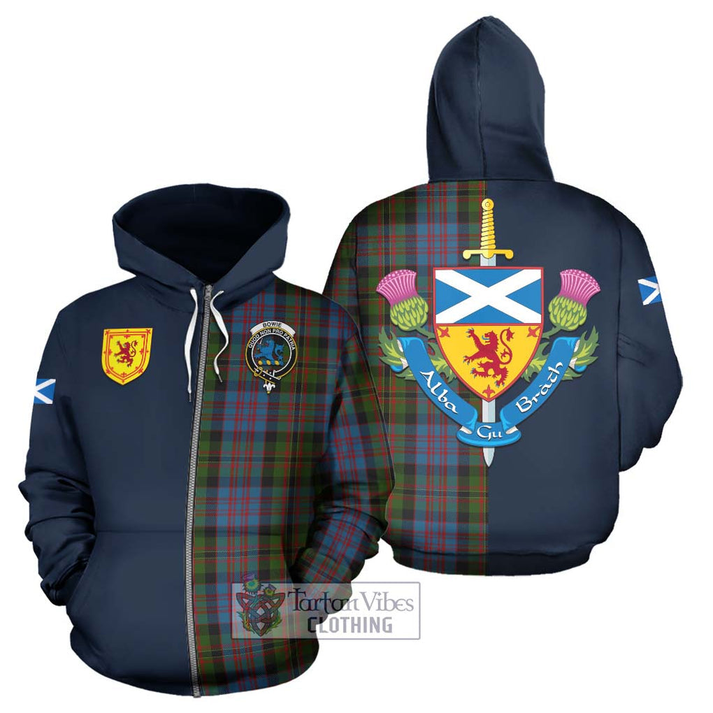 Bowie Tartan Hoodie Alba with Scottish Lion Royal Arm Half Style - Tartan Vibes Clothing